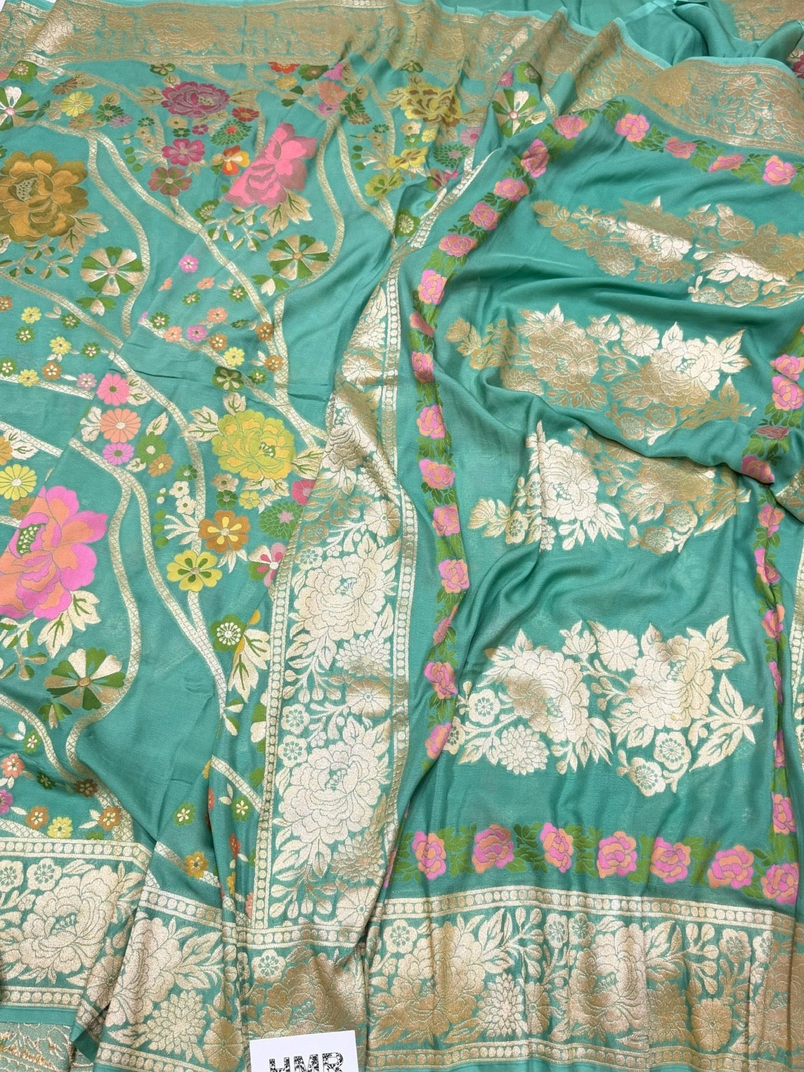 Sea Green Pure Banarasi Chiffon Georgette Saree