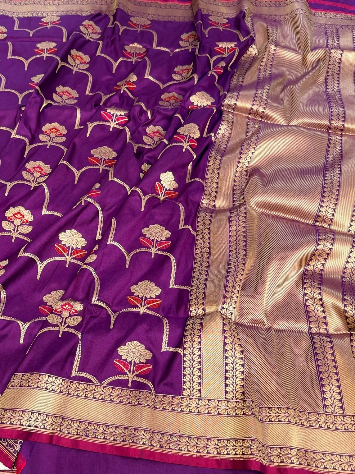 Purple Handwoven Pure Banarasi Katan Silk Saree