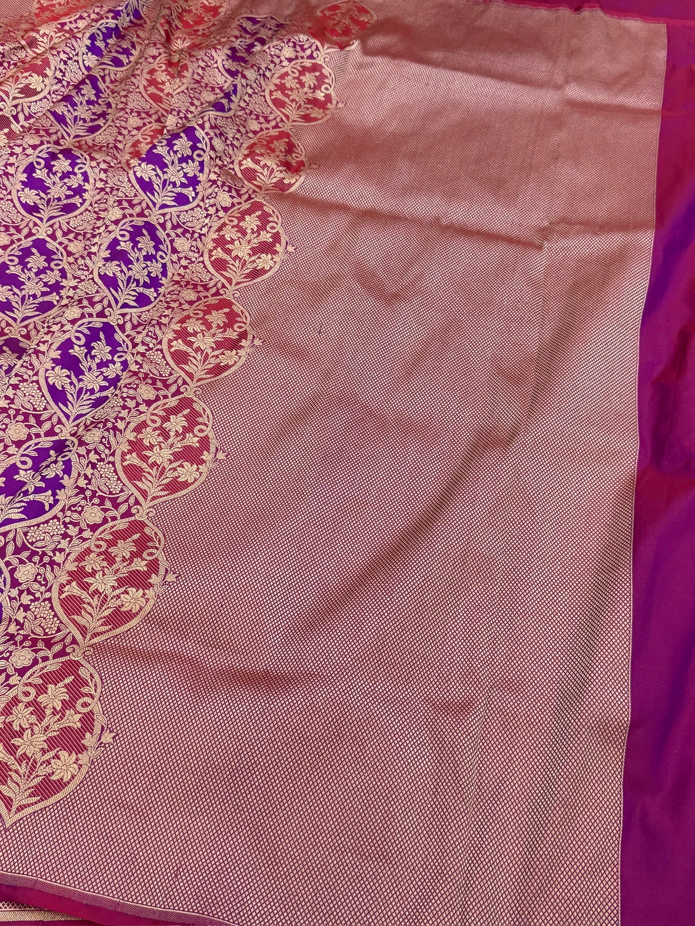 Magenta Pink Banarasi Minakari Pure Katan Silk Brocade Saree – Rich Traditional Weave