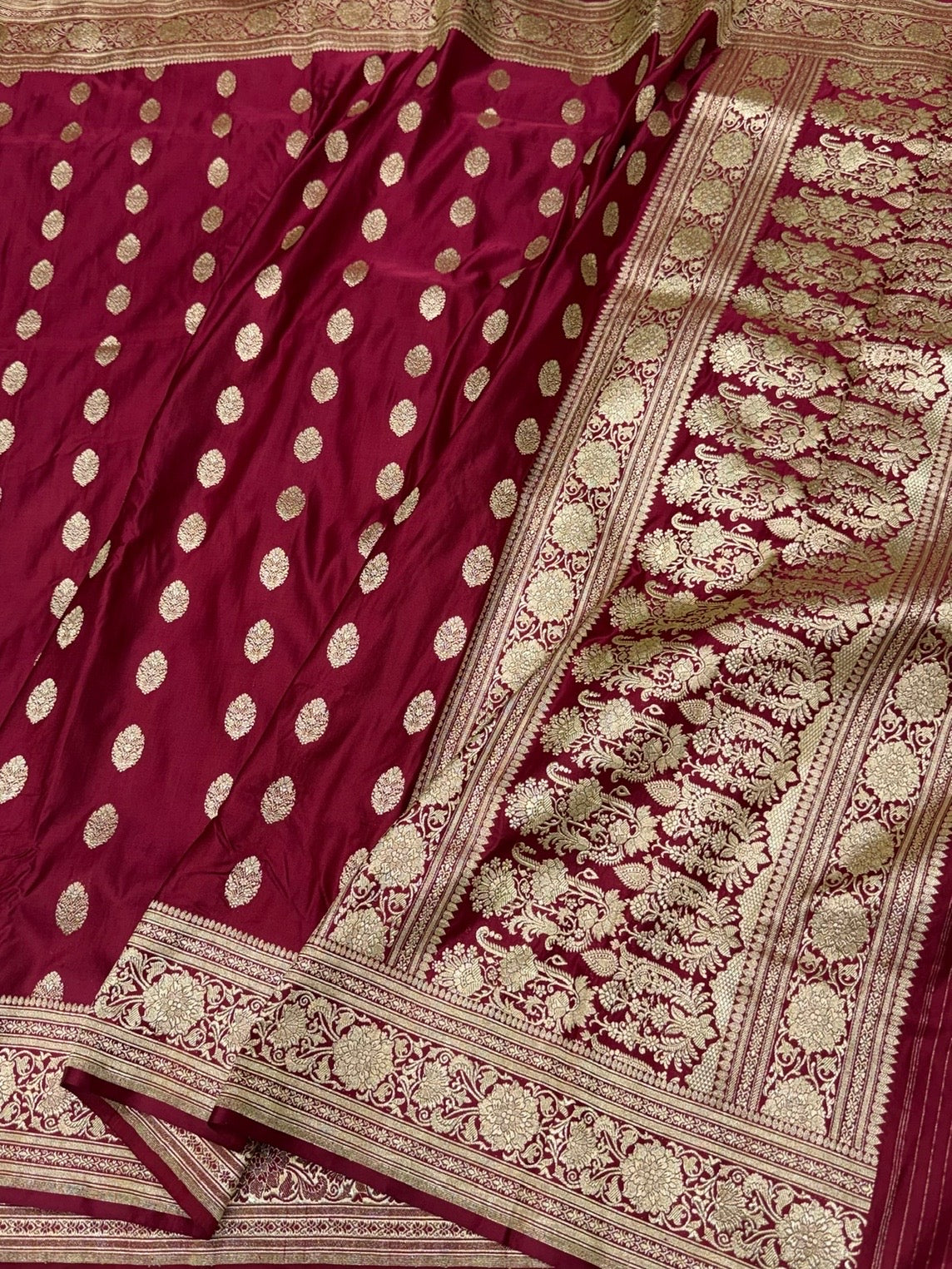 Maroon Handwoven Vintage Pure Banarasi Satin Silk Saree