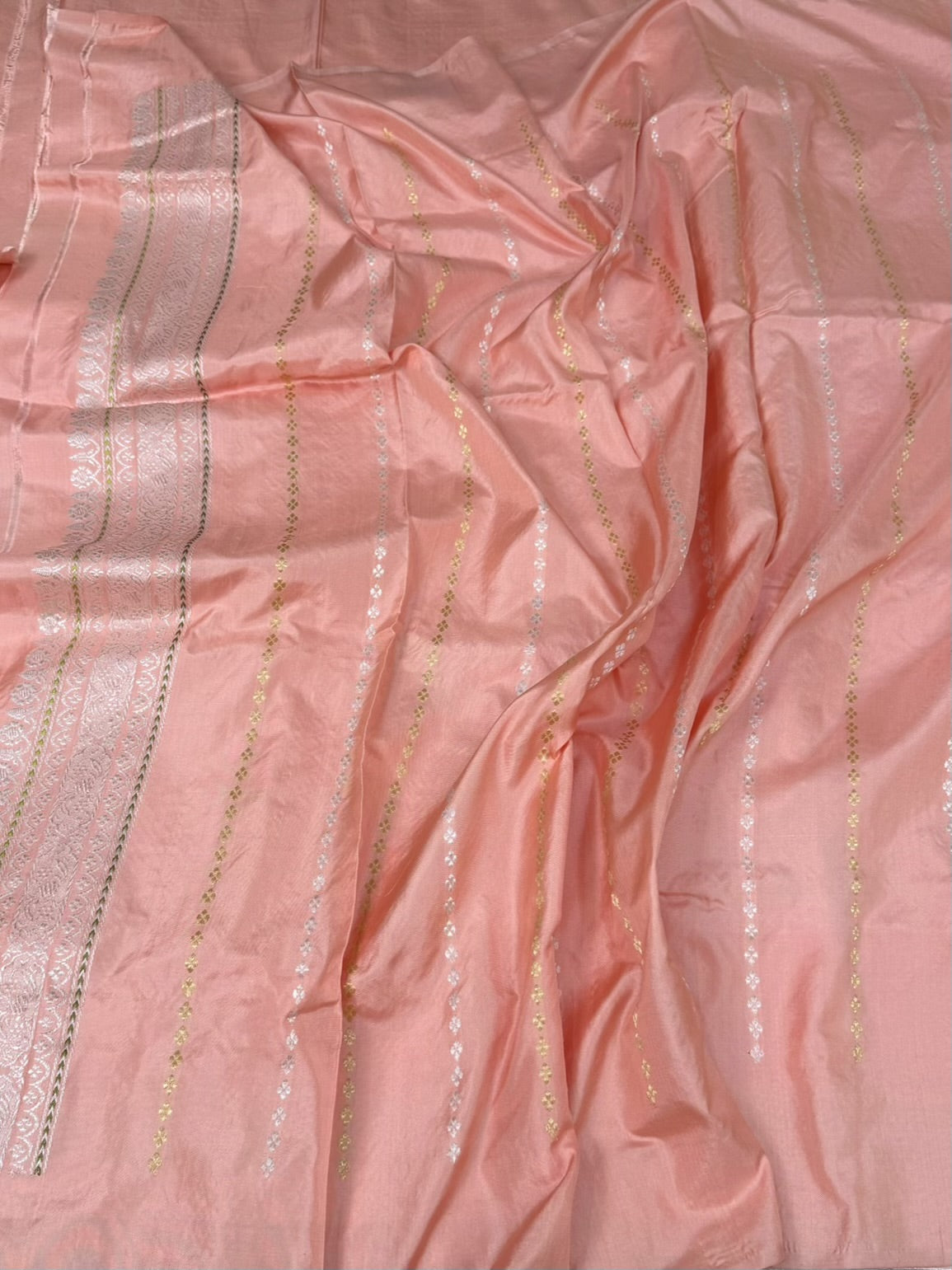 Peach Handwoven Pure Banarasi Ektara Silk Saree