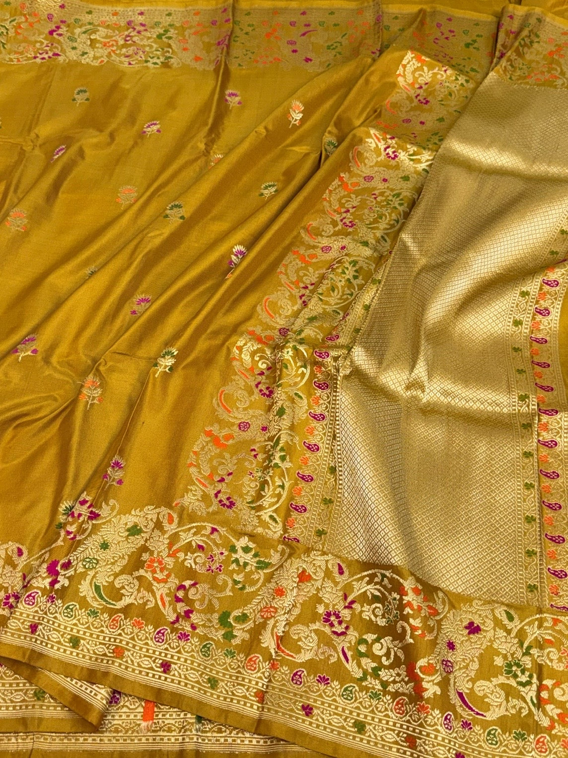 Mustard Yellow Handwoven Pure Banarasi Ektara Silk Saree