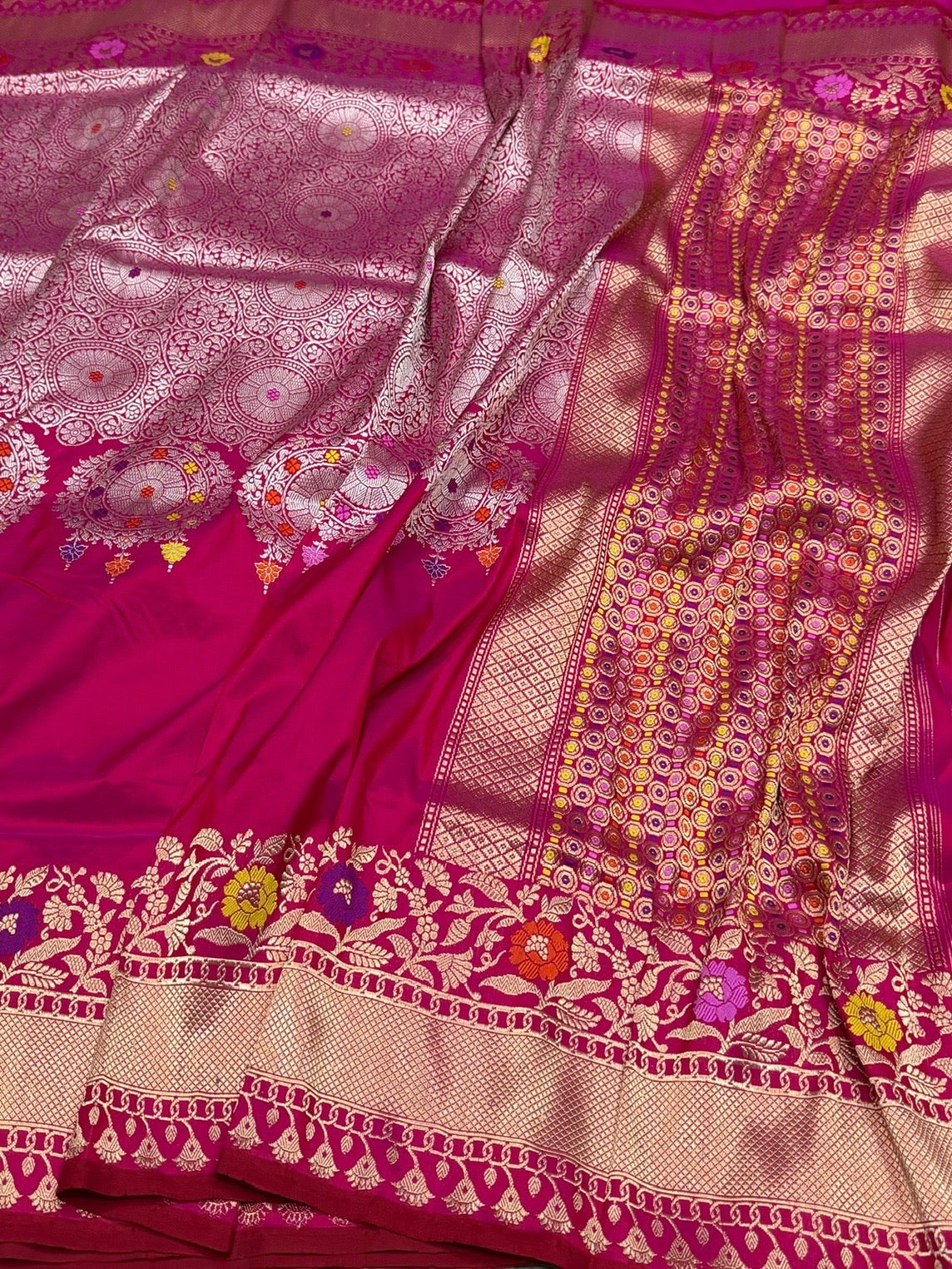 Rani Pink Handwoven Pure Banarasi Silk Saree