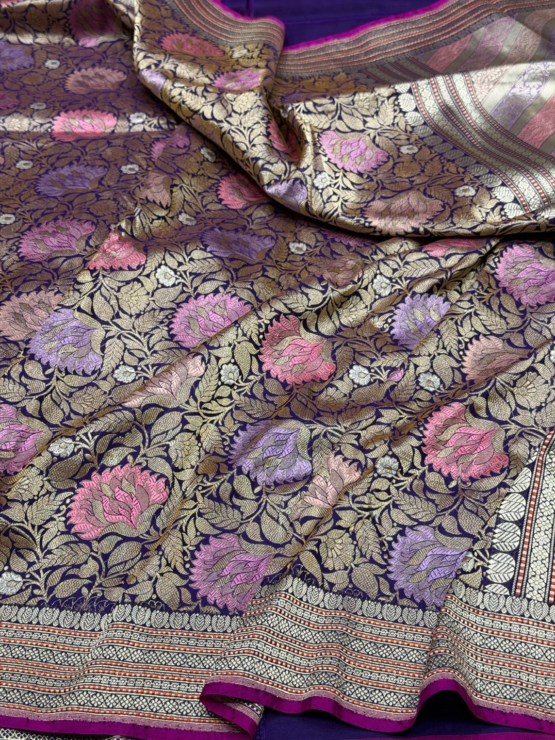 Purple Handwoven Pure Banarasi Brocade Saree