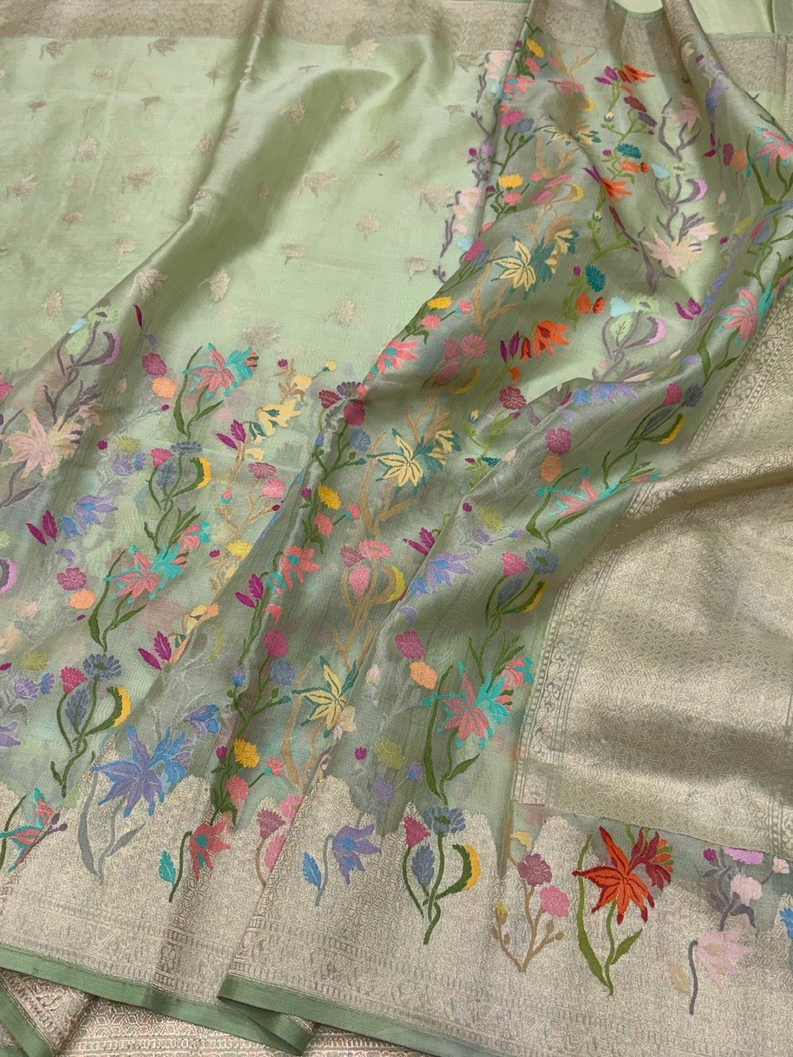 Pista Handwoven Pure Ektara Organza Silk Saree