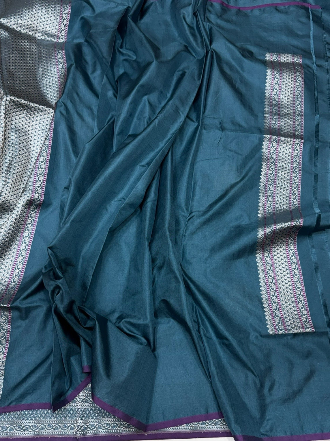 Teal Blue Handwoven Pure Banarasi Ektara Silk Saree
