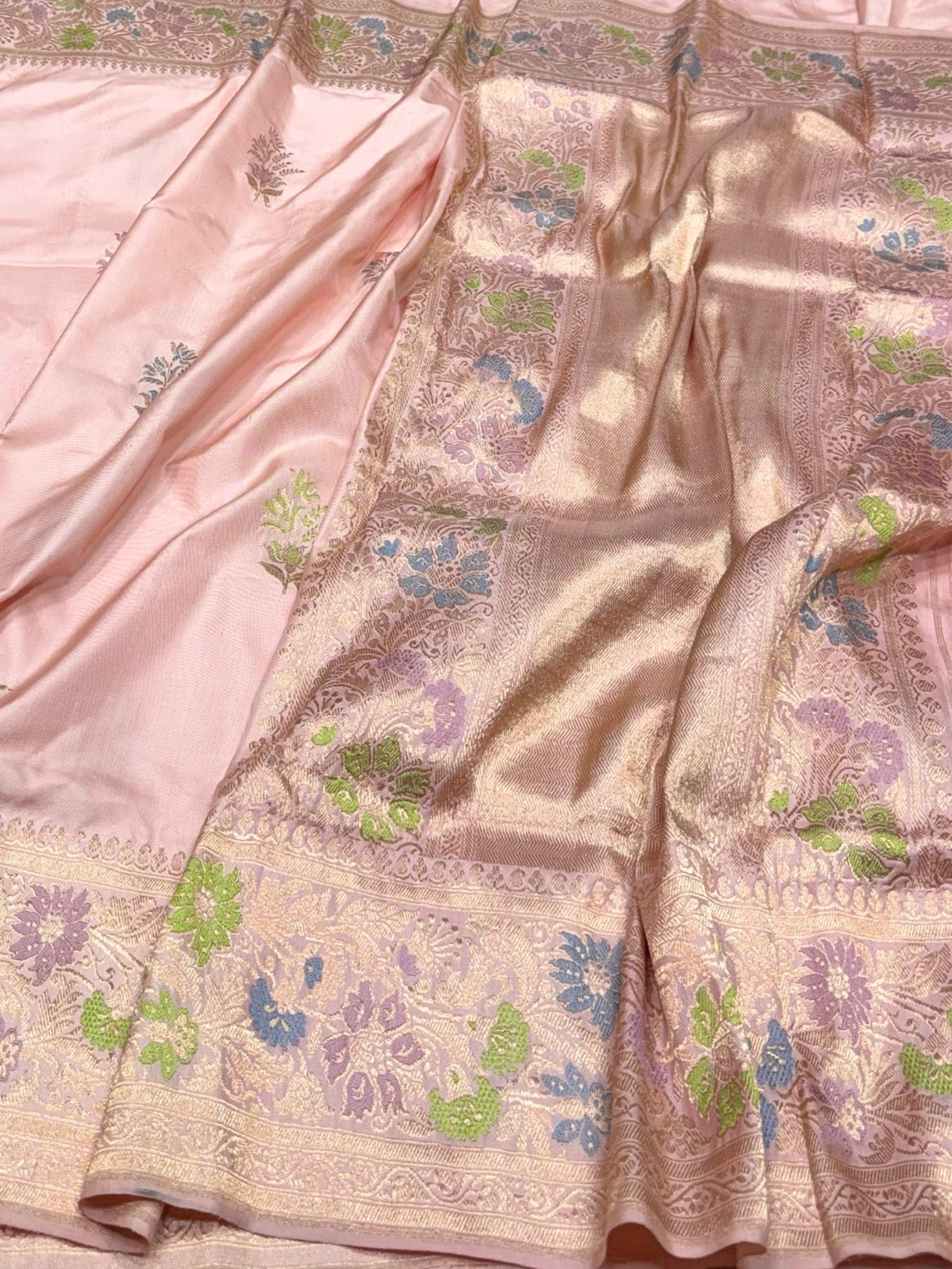 Peach Handwoven Pure Banarasi Ektara Silk Saree – Kadwa Iktara Weave