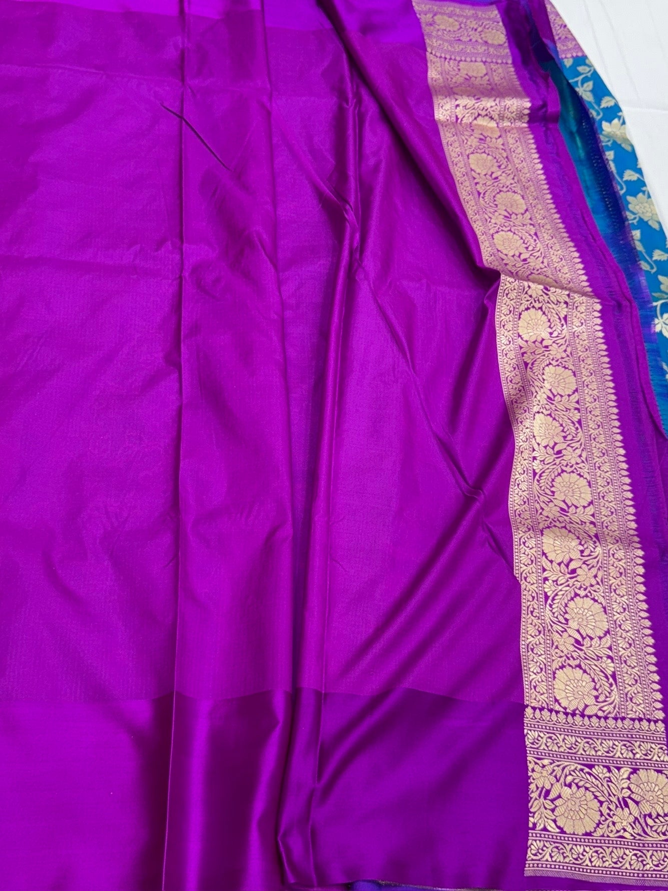 Peacock Blue Pure Banarasi Satin Border Silk Saree