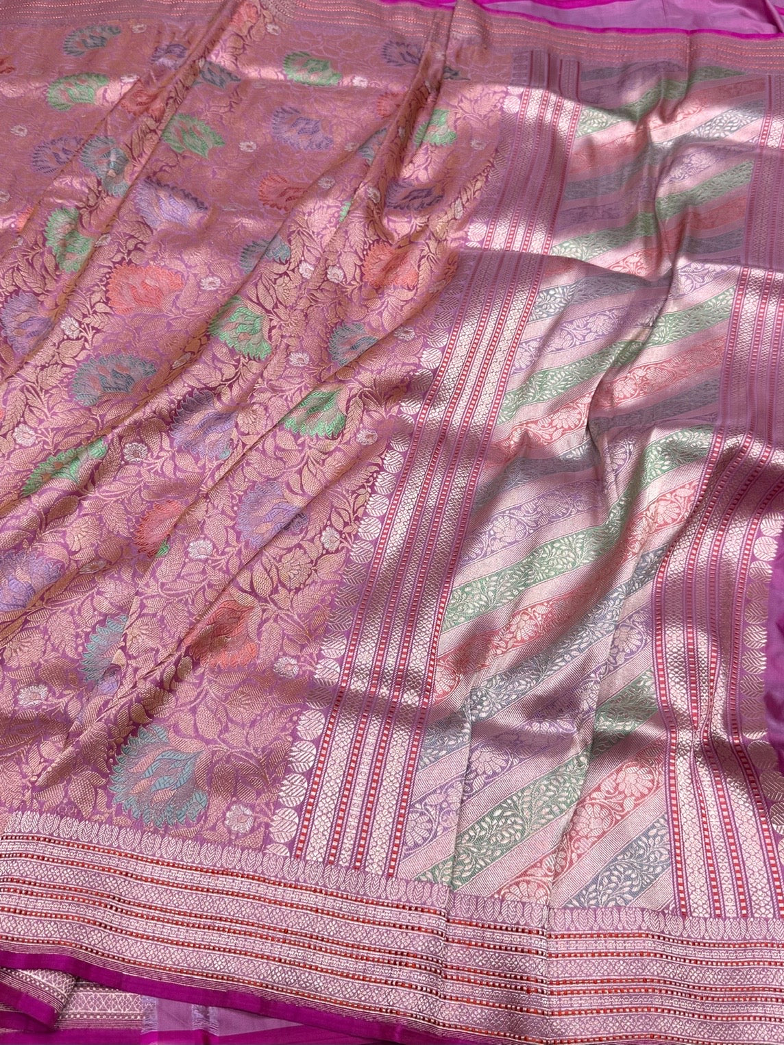 Pastel Pink Handwoven Pure Banarasi Satin Silk Brocade Saree