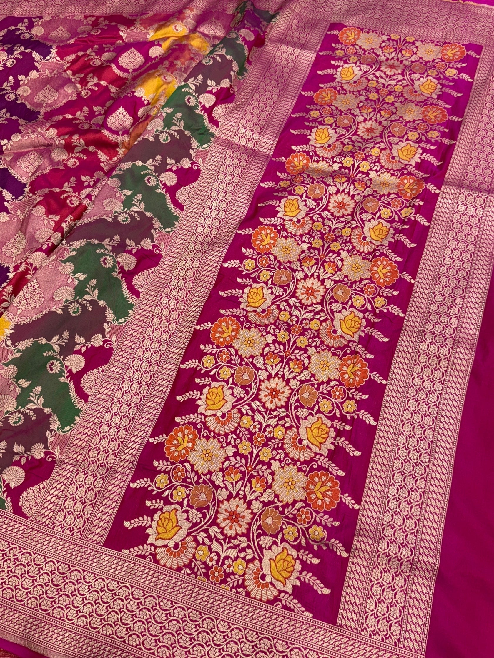 Rani Pink Rangkaat Pure Banarasi Silk Saree