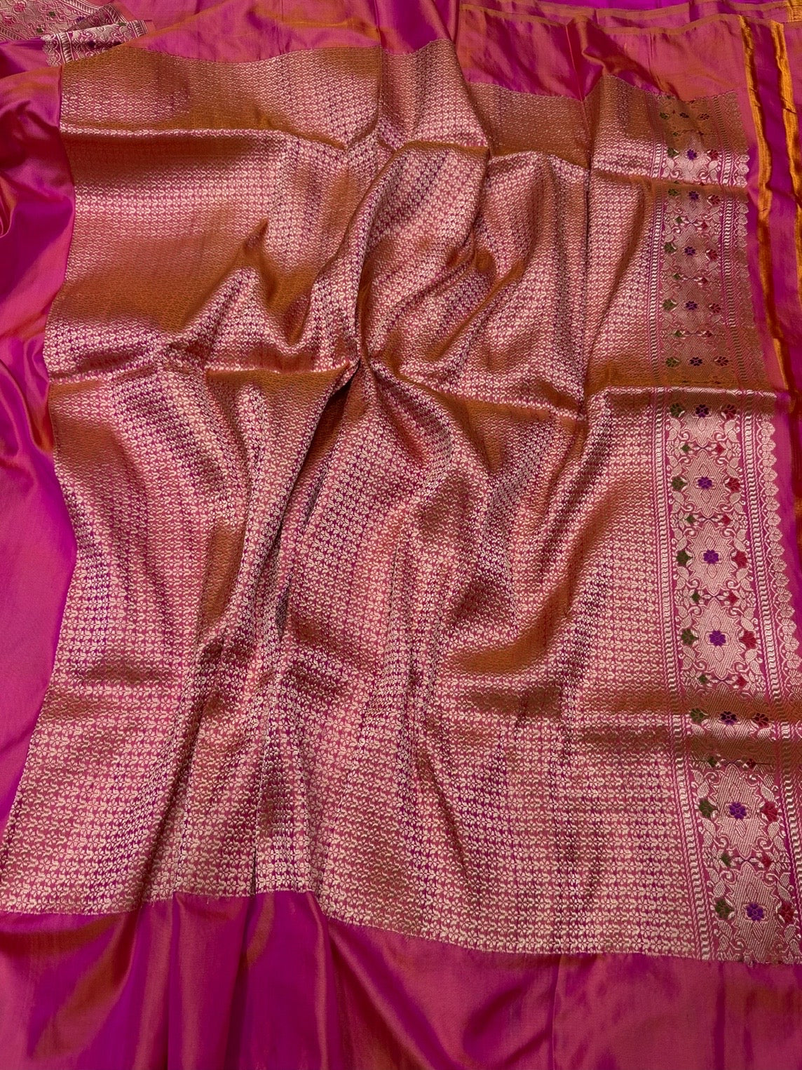Orangish Pink Handwoven Pure Banarasi Ektara Silk Saree