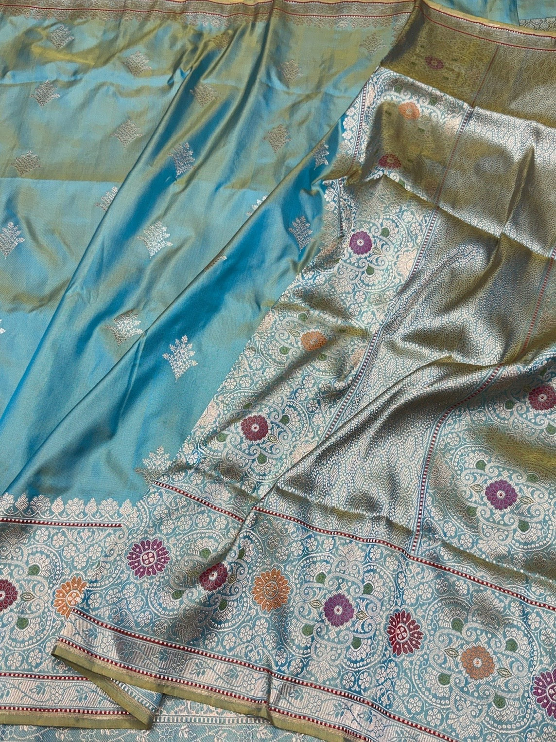 Sea Blue Handwoven Pure Banarasi Ektara Silk Saree