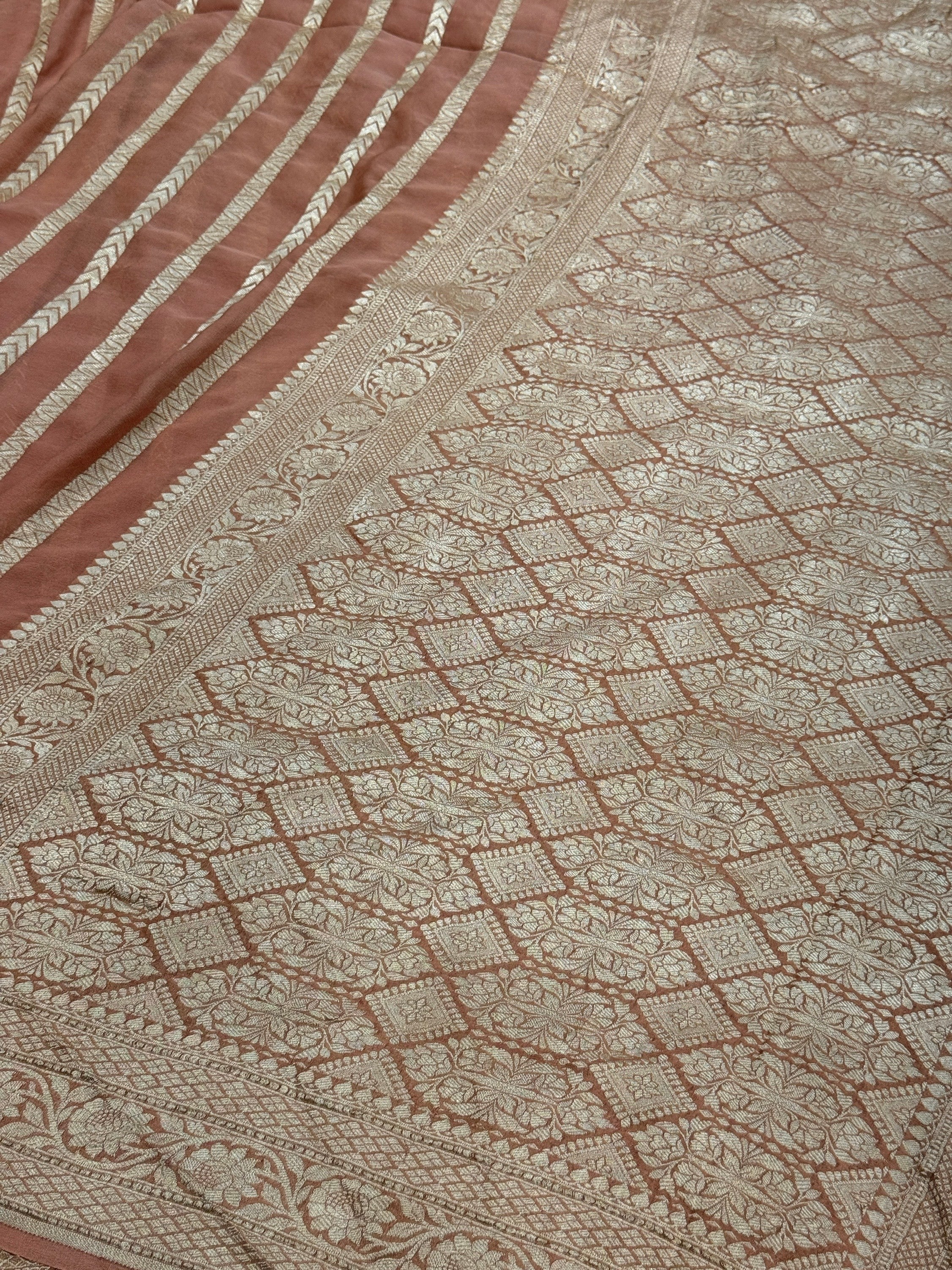 Peach Pure Banarasi Chiffon Georgette Saree