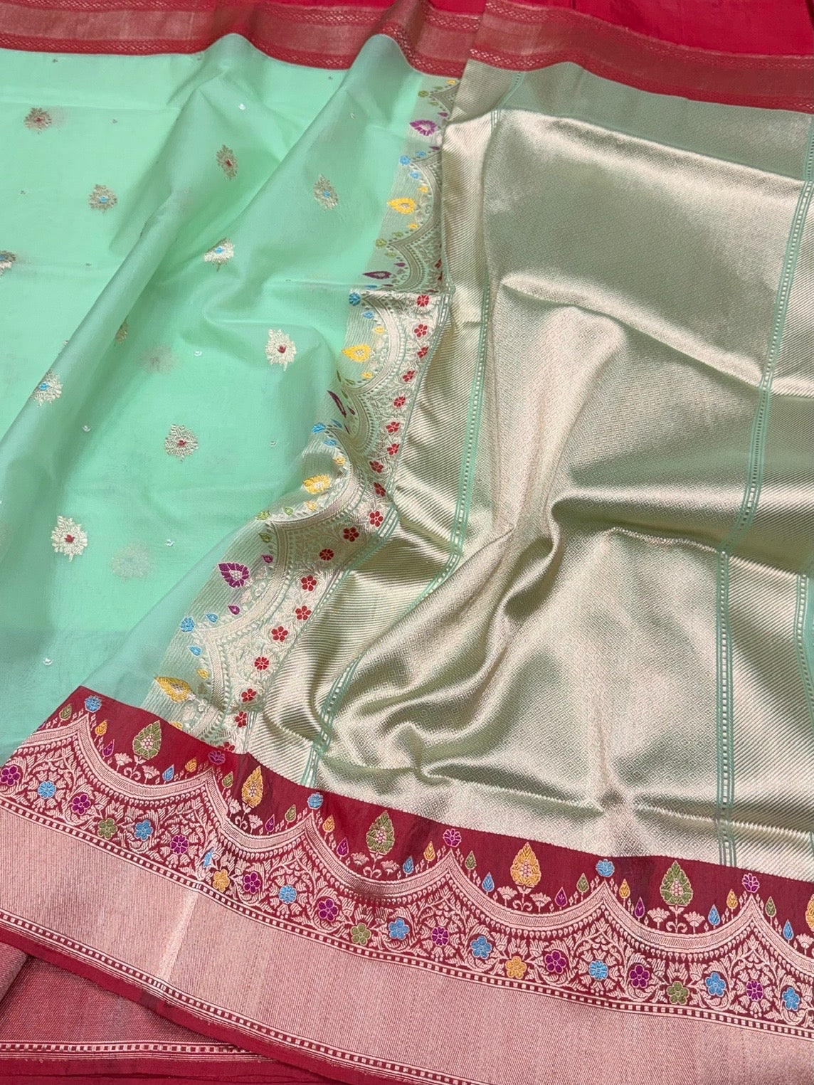 Sea Green Handwoven Pure Organza Silk Saree