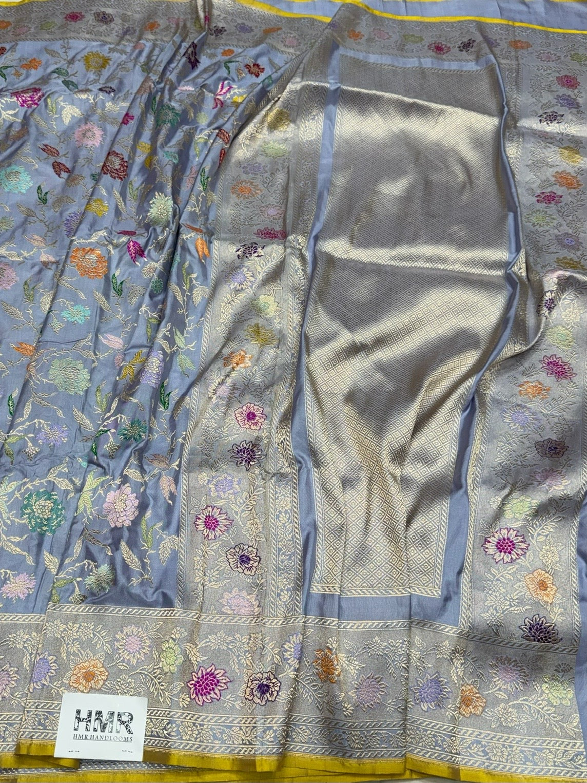 Bluish Grey Handwoven Pure Banarasi Silk Saree