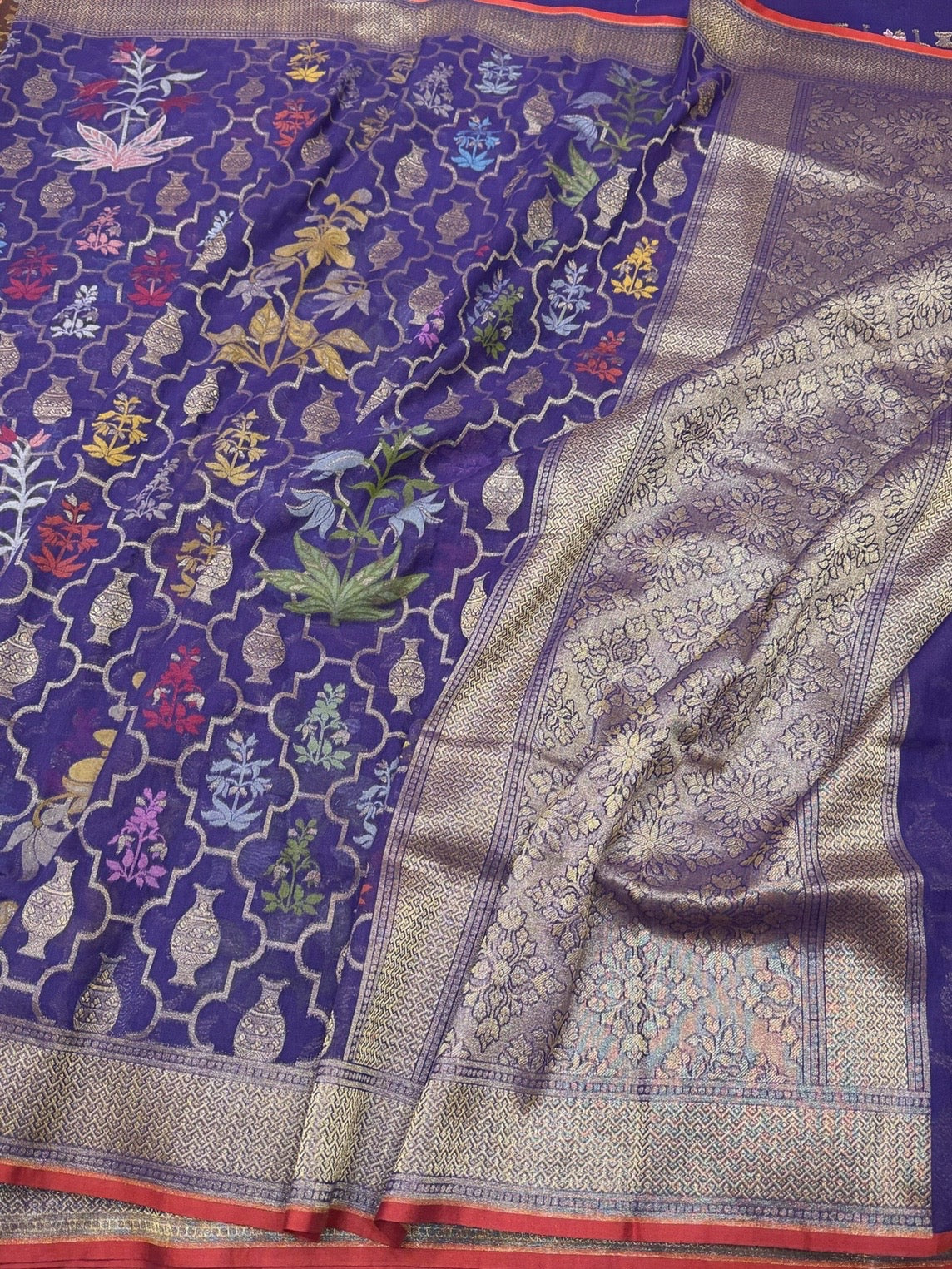 Ink Blue Banarasi Pure Muslin Cotton Jamdani Saree