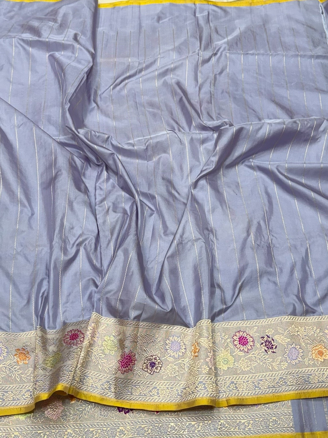 Bluish Grey Handwoven Pure Banarasi Silk Saree