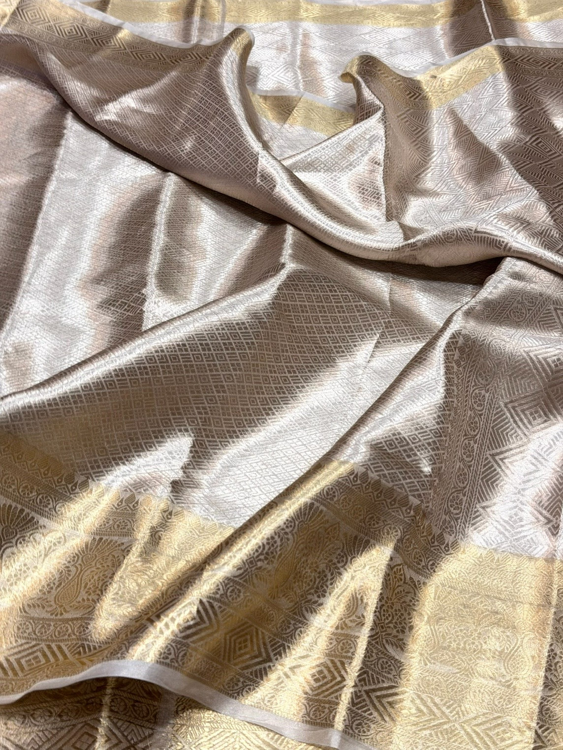 Antique Gold Banarasi Pure Tissue Brocade Silk Saree – Festive & Wedding Saree