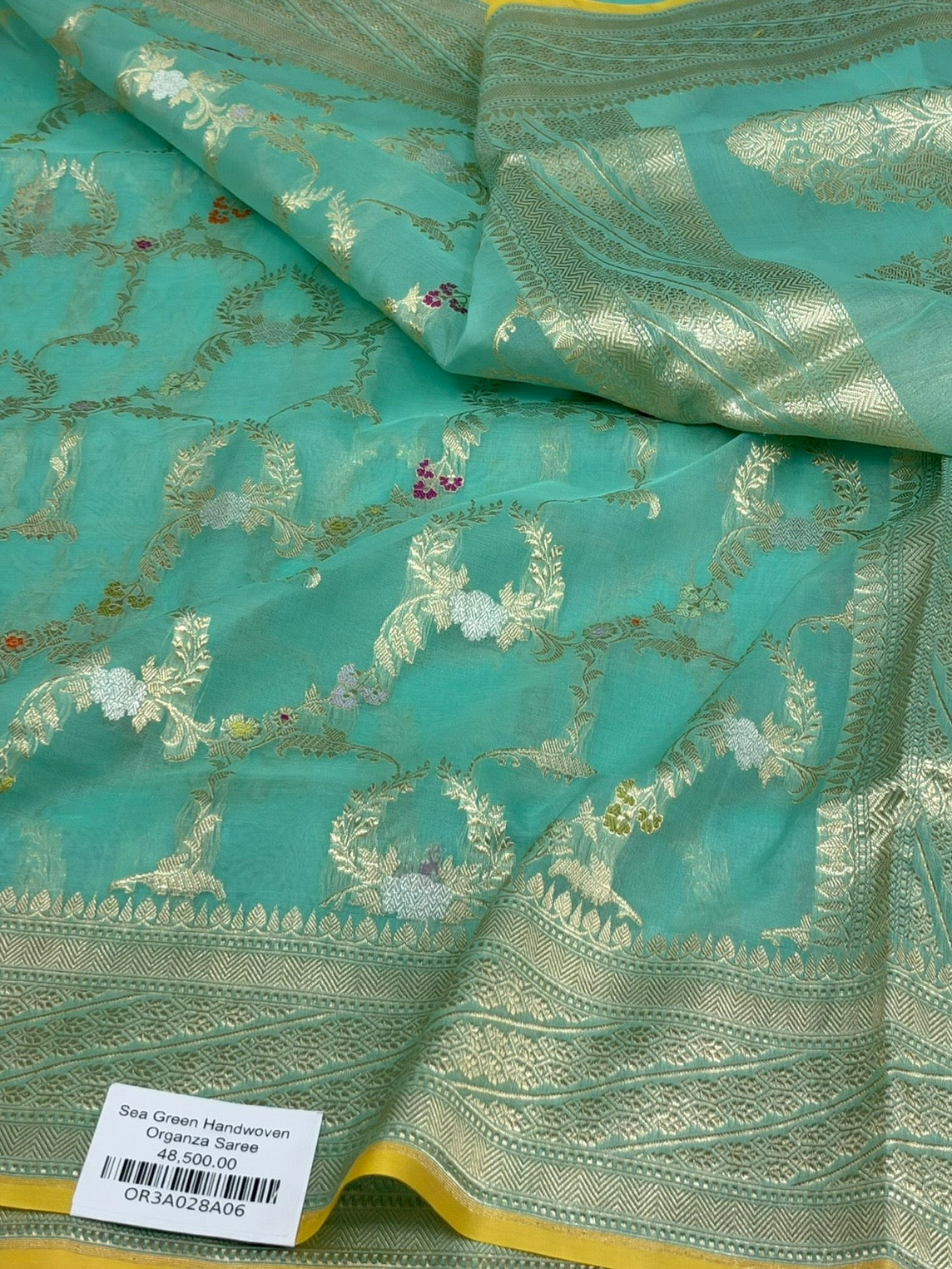 Sea Green Handwoven Pure Banarasi Organza Silk Saree