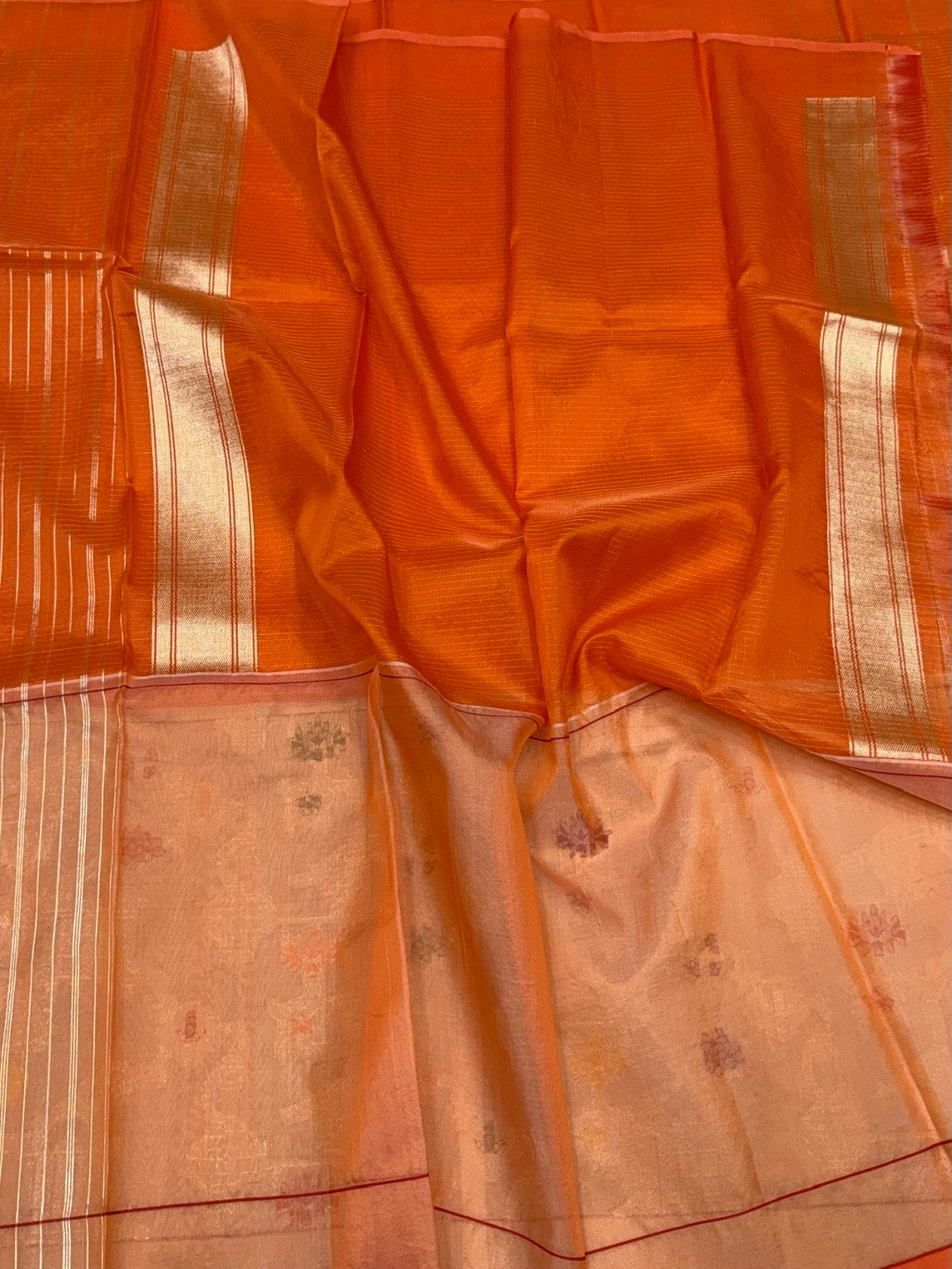Orange Handwoven Pure Organza Tussar Border Saree