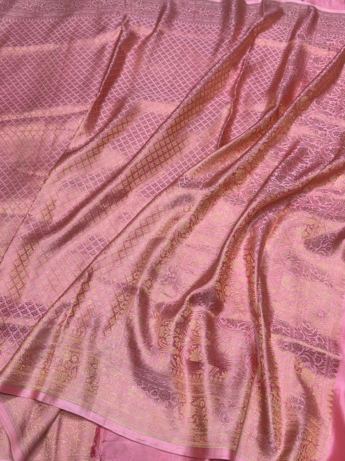 Baby Pink Handwoven Pure Mashru Banarasi Satin Silk Saree