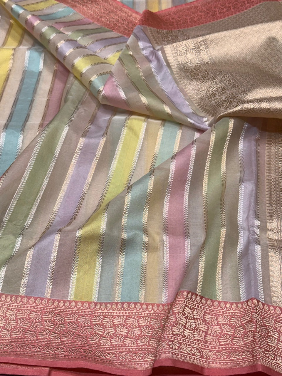 Peach Handwoven Pure Banarasi Organza Saree