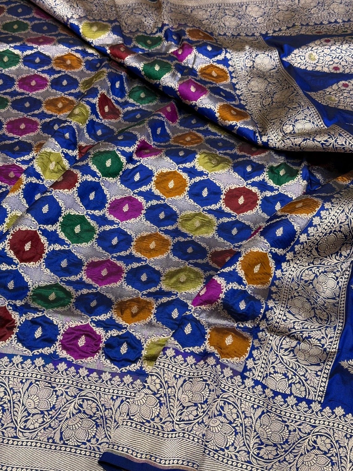 Multicolour Banarasi Pure Silk Saree – Cutwork Weave in 100% Pure Katan Silk