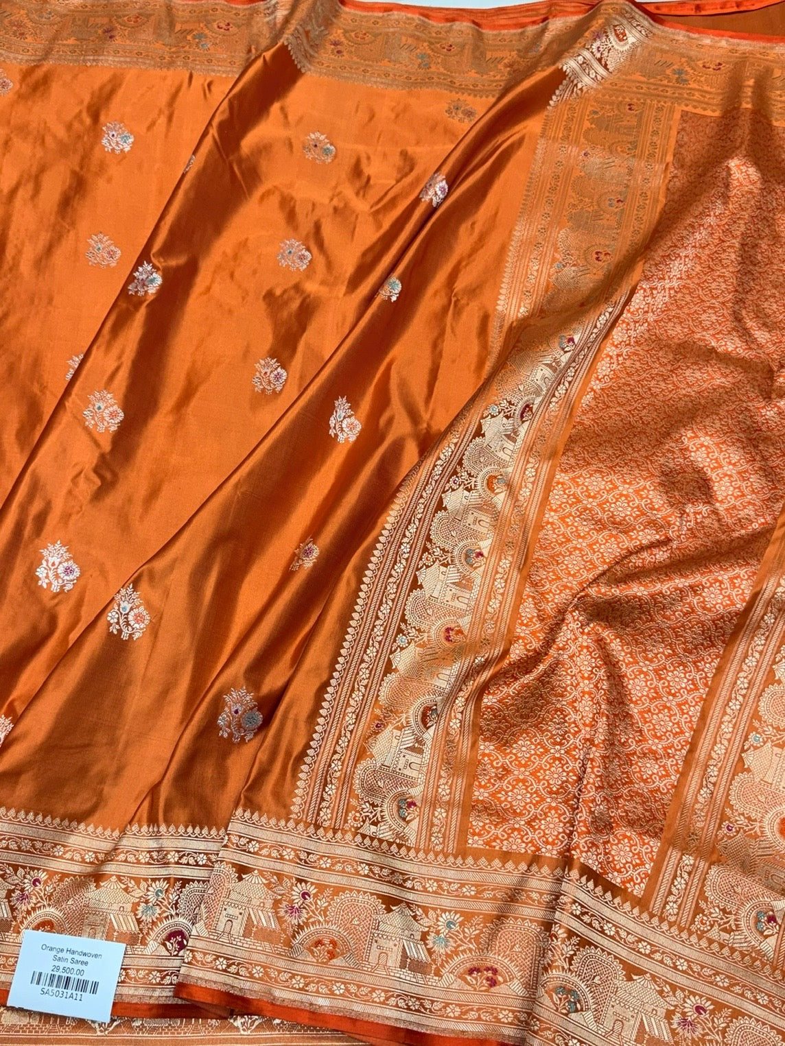 Orange Handwoven Pure Banarasi Satin Silk Saree