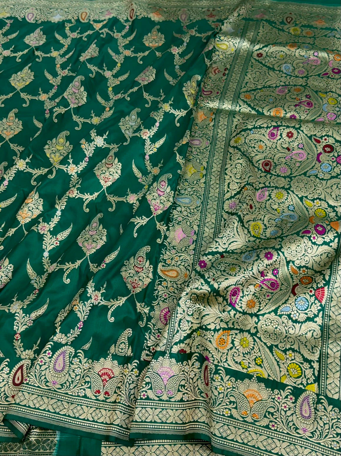 Emerald Green Handwoven Pure Katan Silk Banarasi Saree