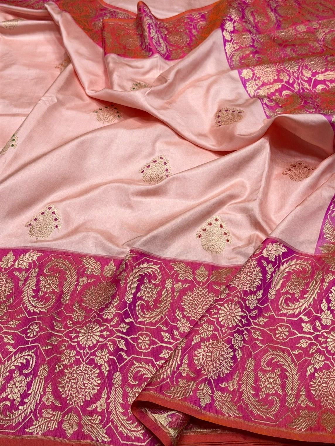Powder Pink Handwoven Pure Banarasi Ektara Silk Saree