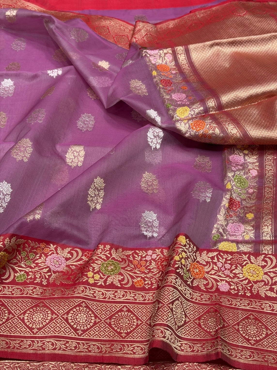 Magenta Handwoven Pure Organza Silk Saree