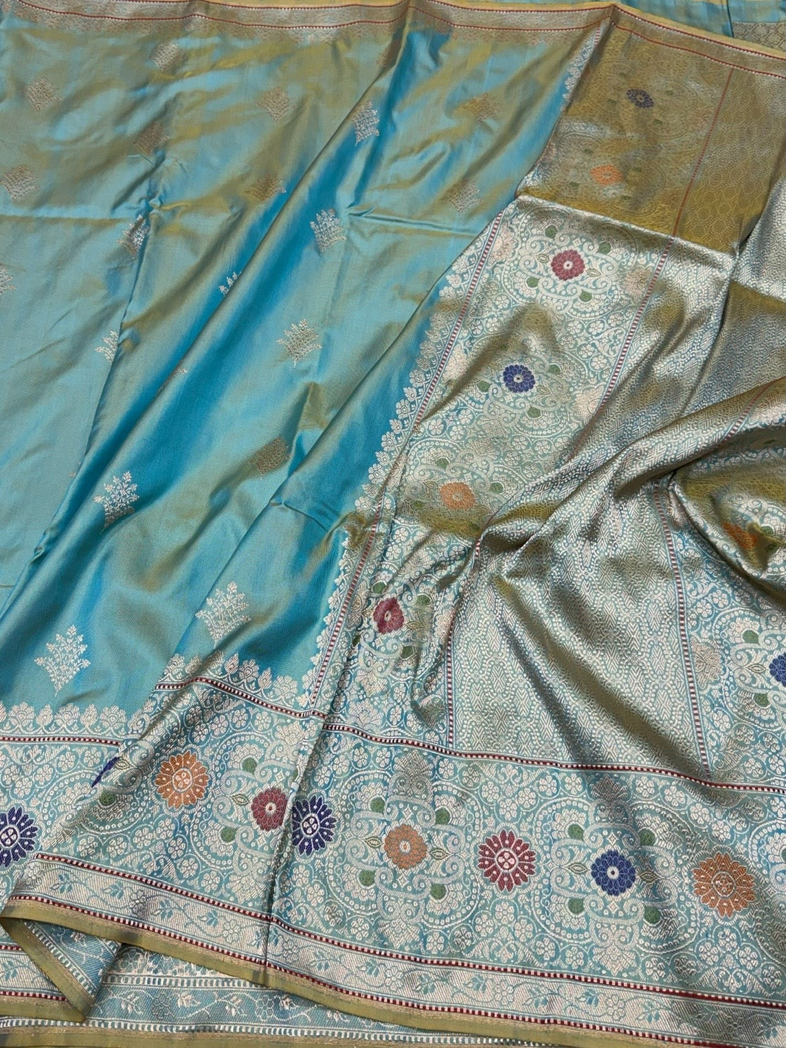 Sea Blue Handwoven Pure Banarasi Ektara Silk Saree