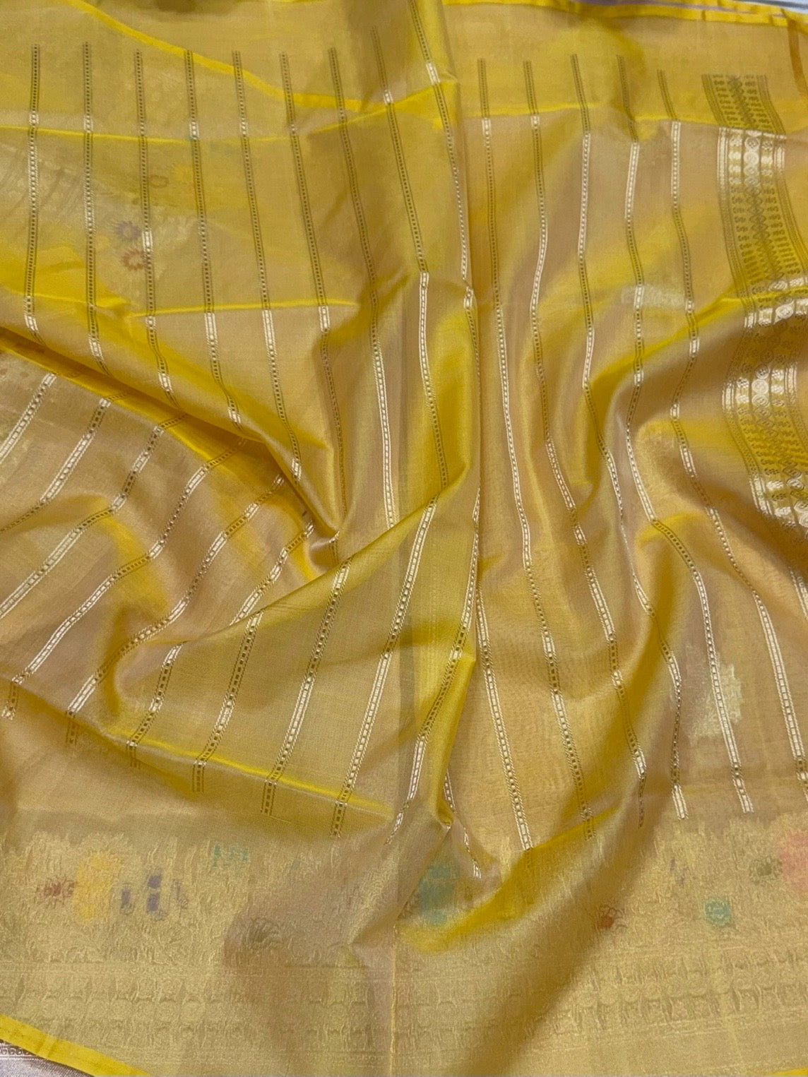 Peach Handwoven Pure Organza Silk Saree