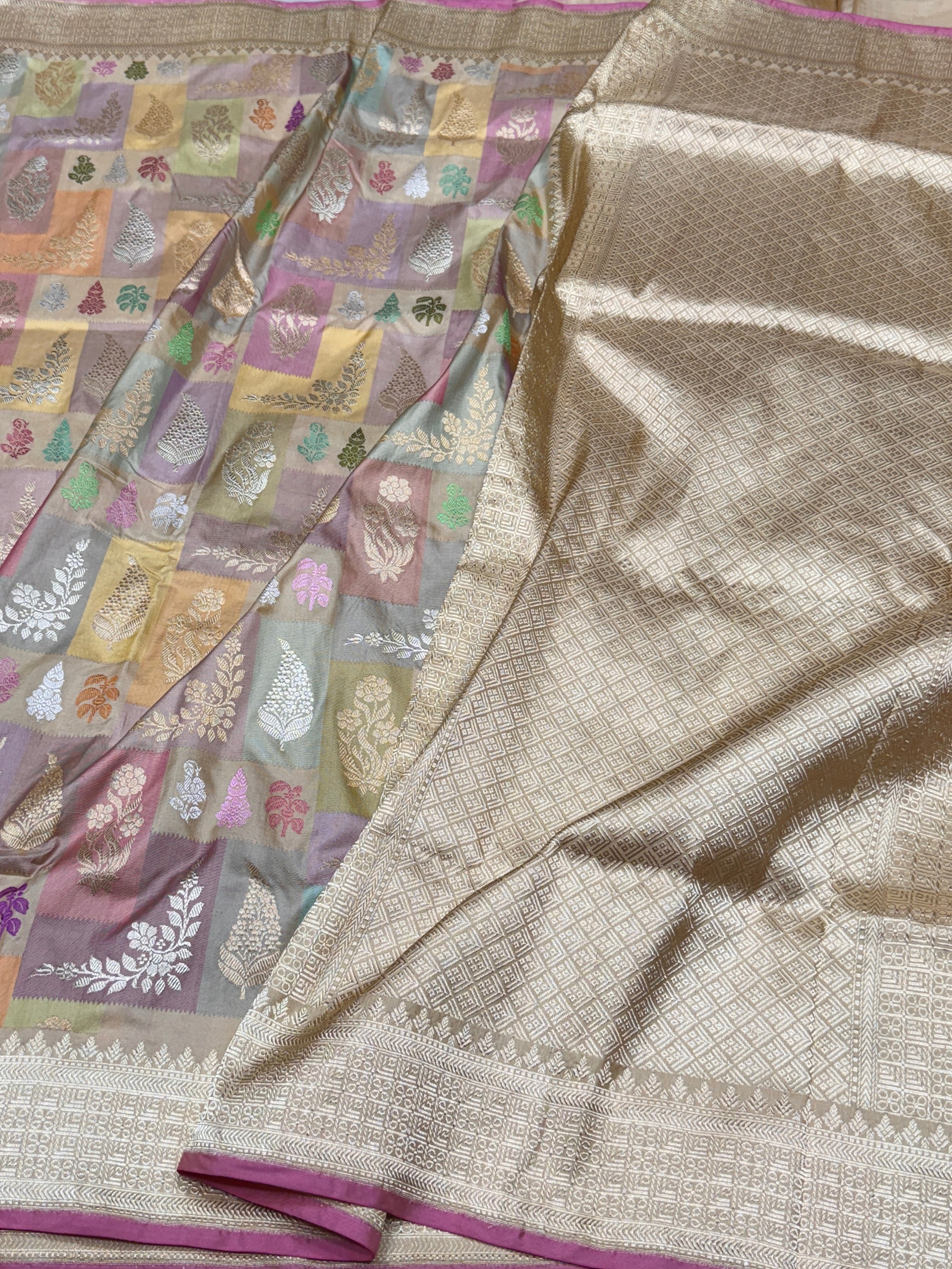 Beige Rangkaat Handwoven Pure Banarasi Silk Saree