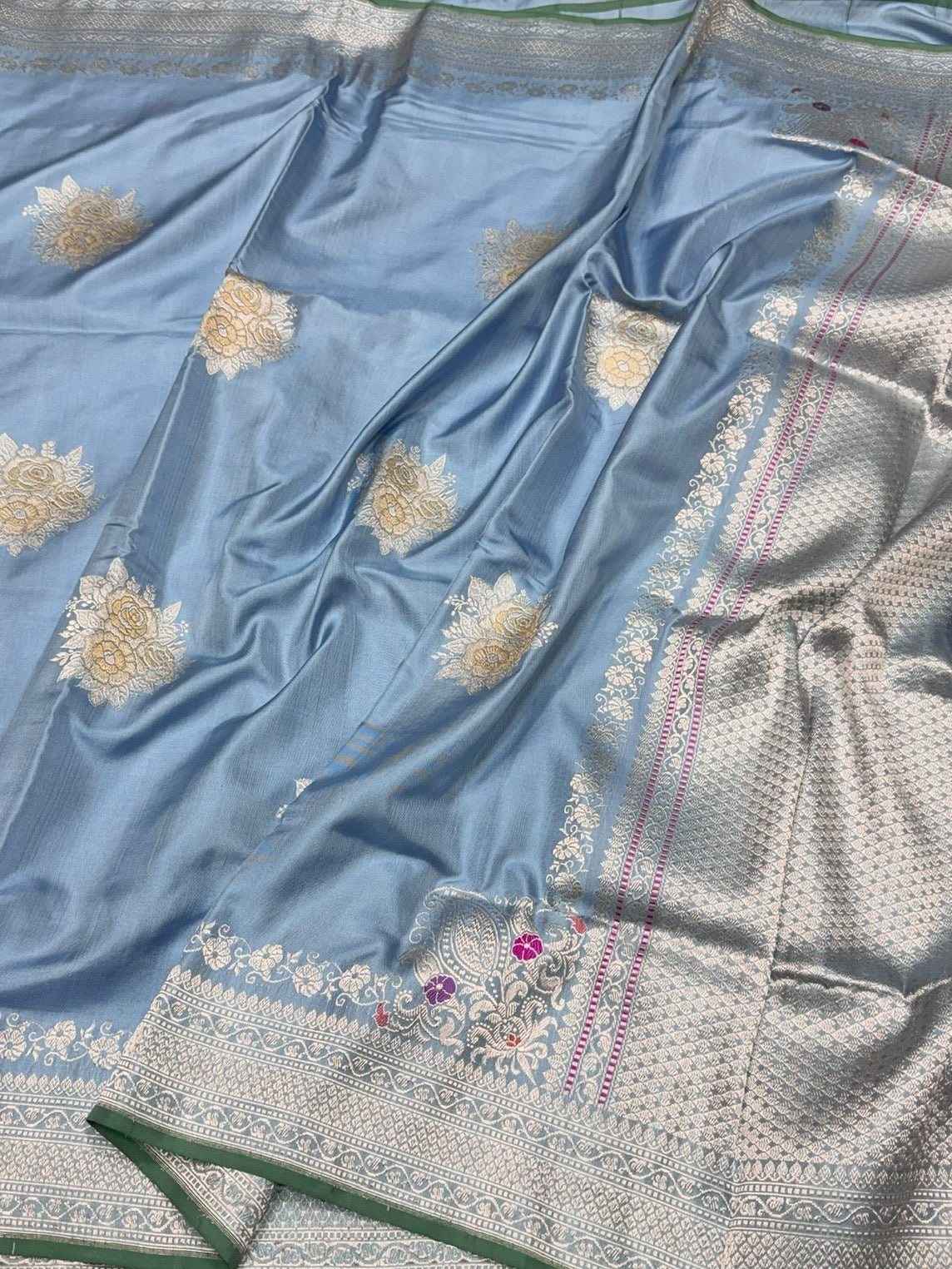 Powder Blue Handwoven Pure Banarasi Ektara Silk Saree