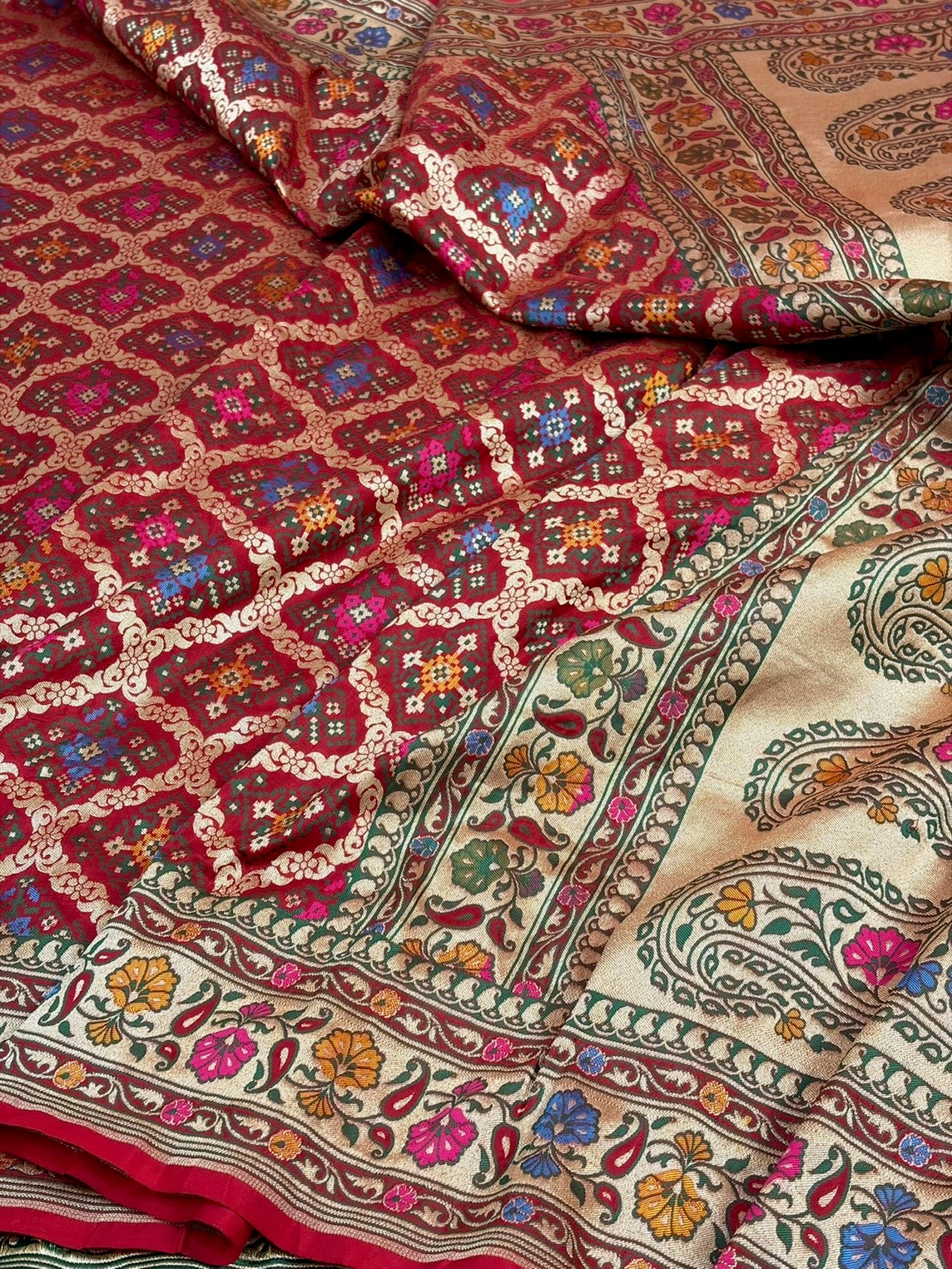 Red Banarasi Gharchola Pure Katan Silk Saree