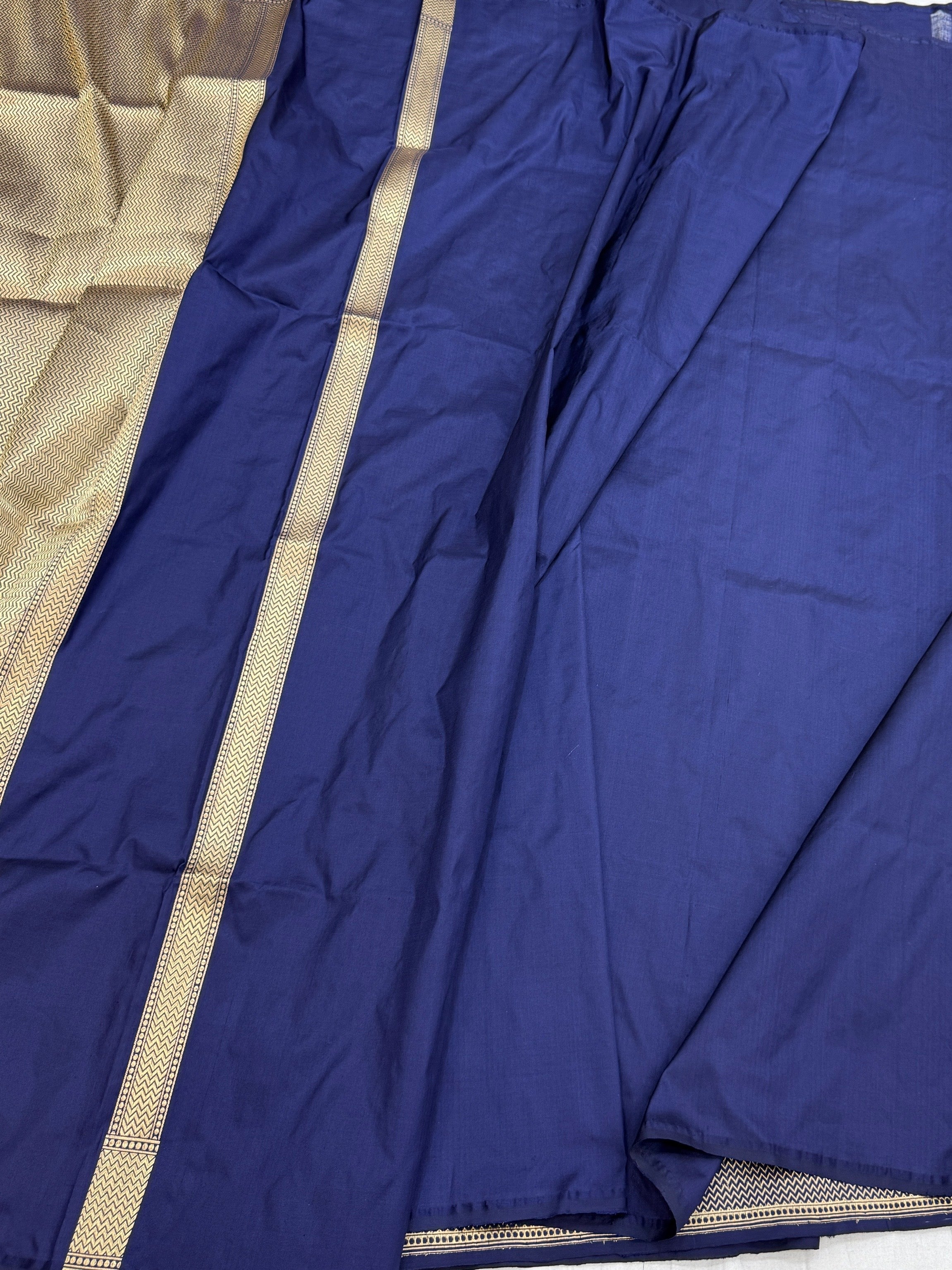 Navy Blue Handwoven Pure Banarasi Silk Saree – Pure Katan Silk | Kadwa Weave | Authentic Banarasi Handloom