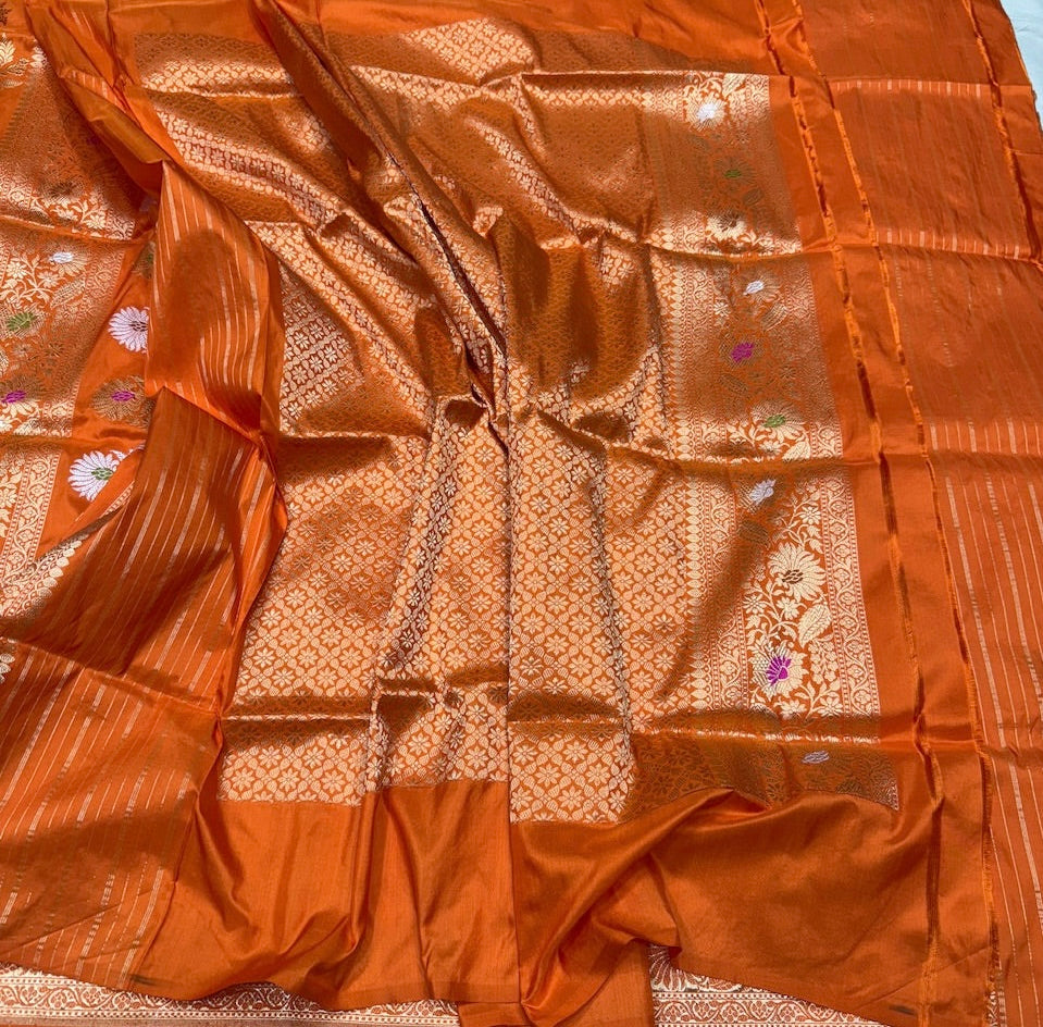 Orange Handwoven Banarasi Pure Silk Saree