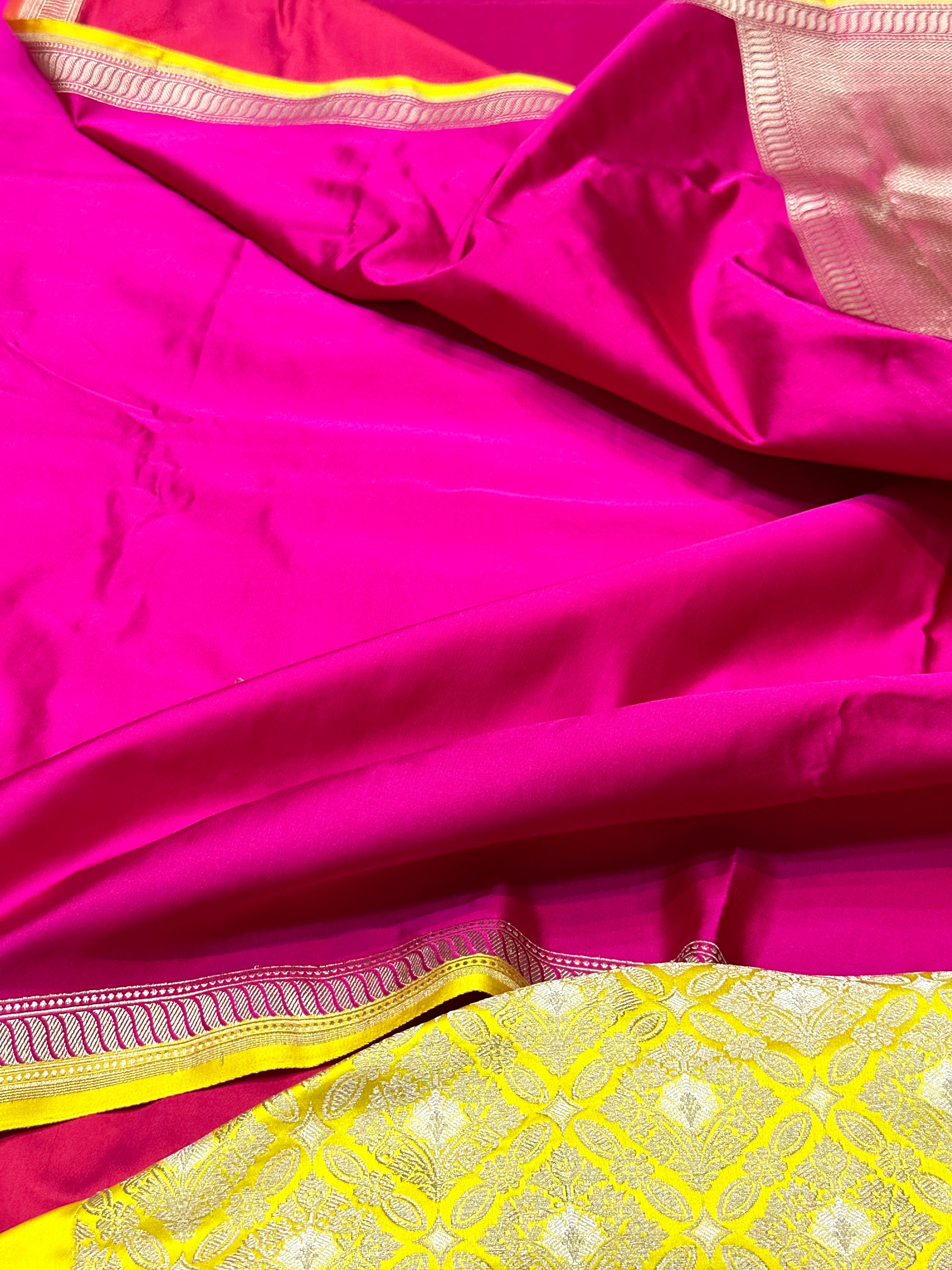Rani Pink Handwoven Pure Banarasi Mashru Satin Silk Saree