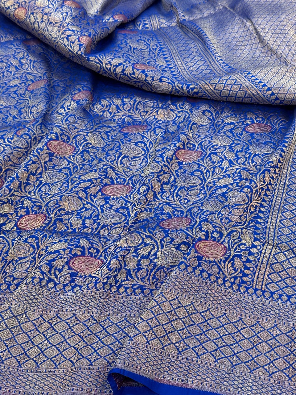 Electric Blue Banarasi Minakari Pure Silk Brocade Saree