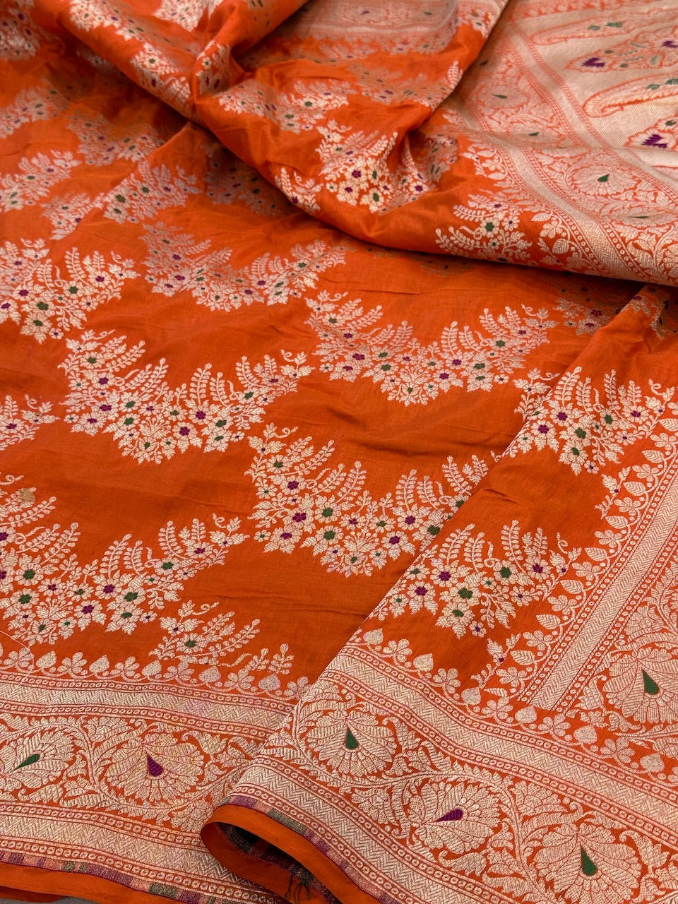 Orange Banarasi Minakari Pure Silk Saree