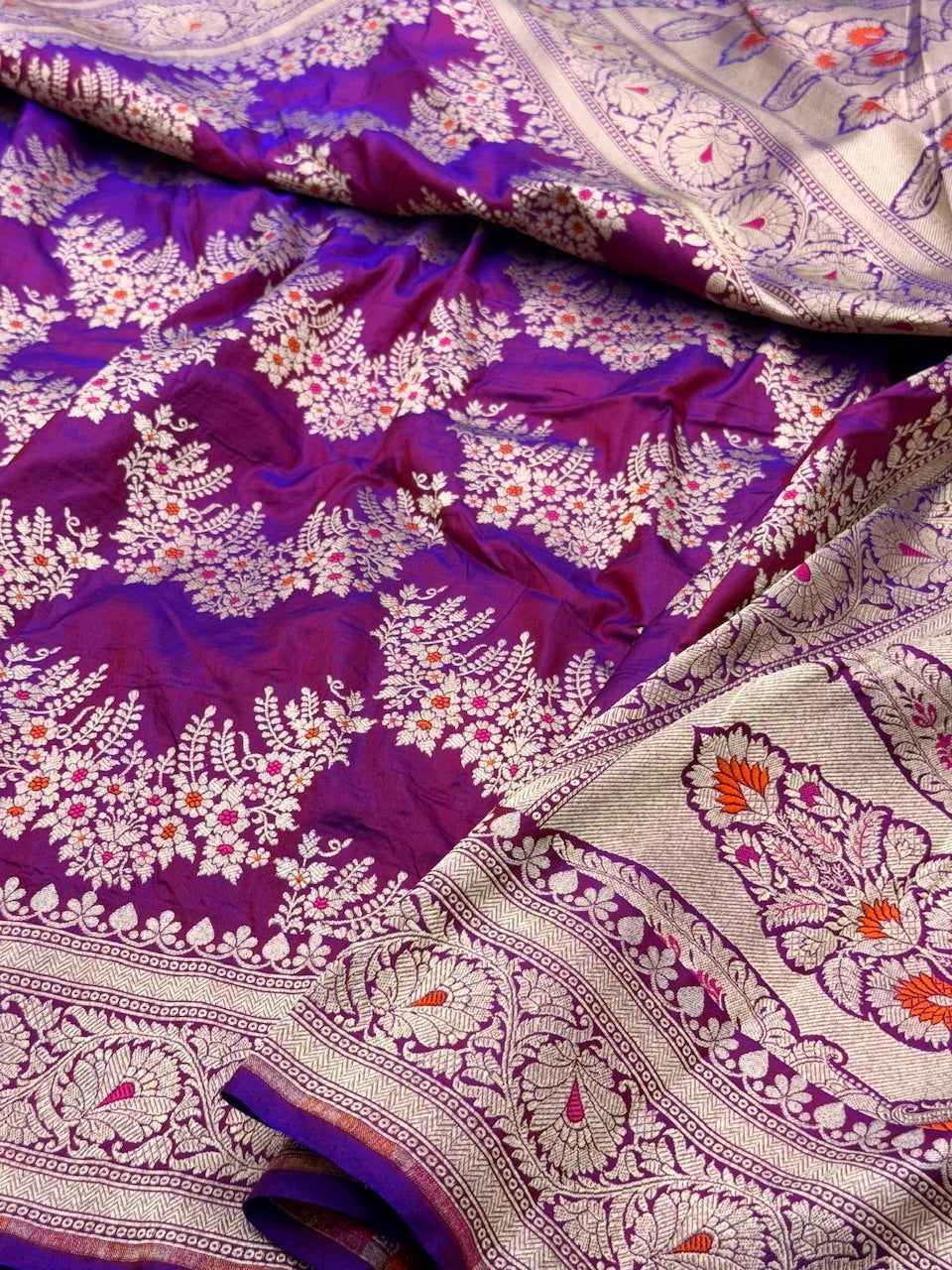 Orange Banarasi Minakari Pure Silk Saree