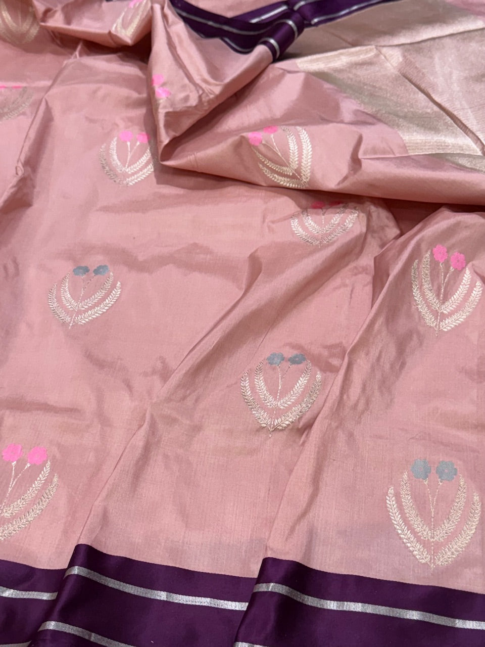 Handwoven Pure Banarasi Satin Border Silk Saree