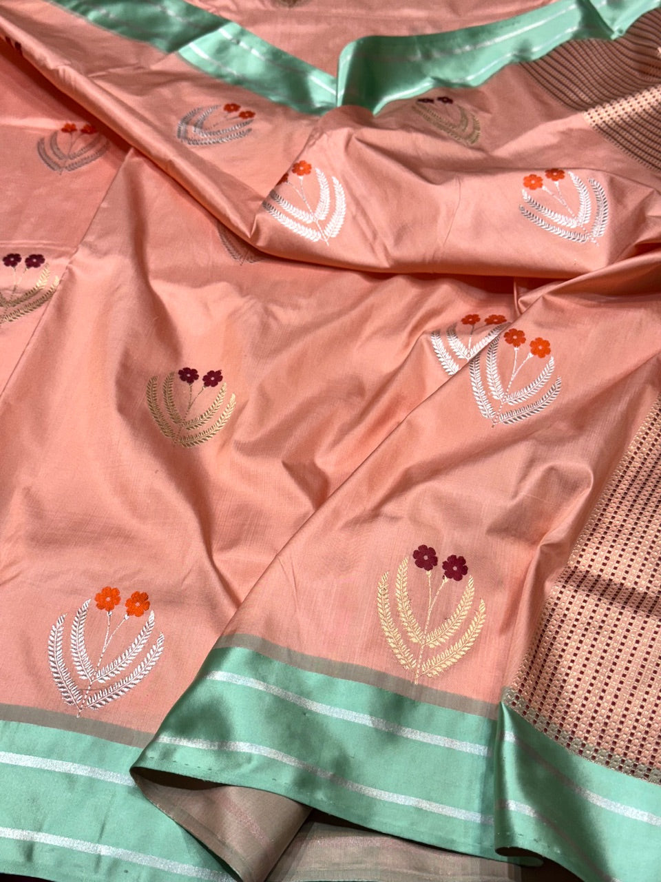 Handwoven Pure Banarasi Satin Border Silk Saree