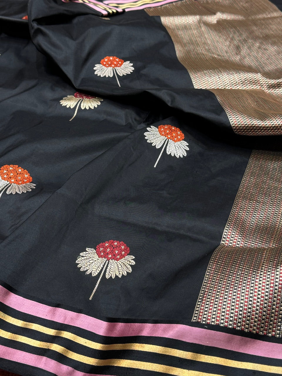 Handwoven Pure Banarasi Satin Border Saree