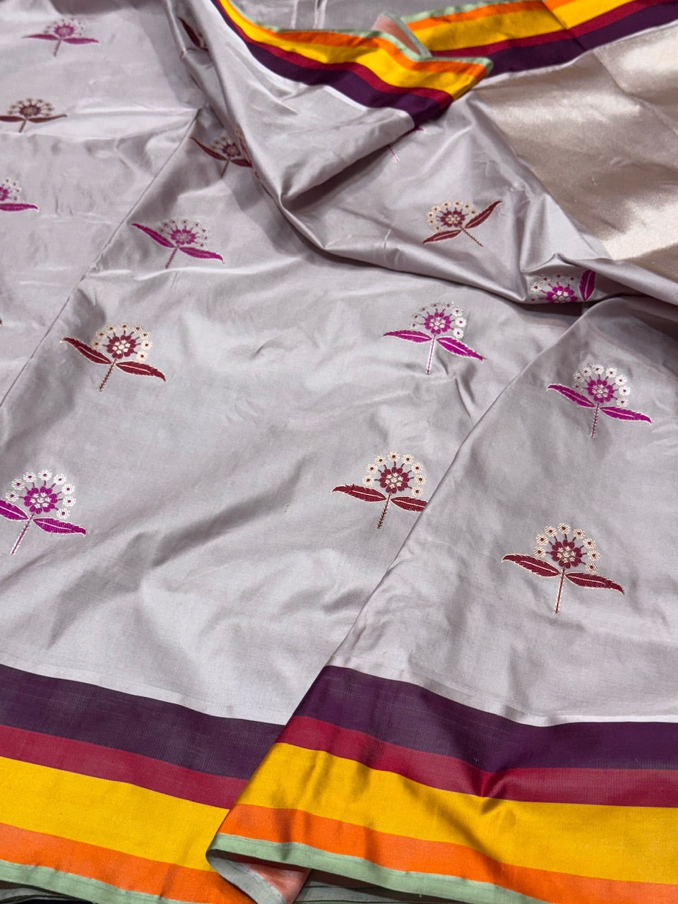 Handwoven Pure Banarasi Satin Border Silk Saree