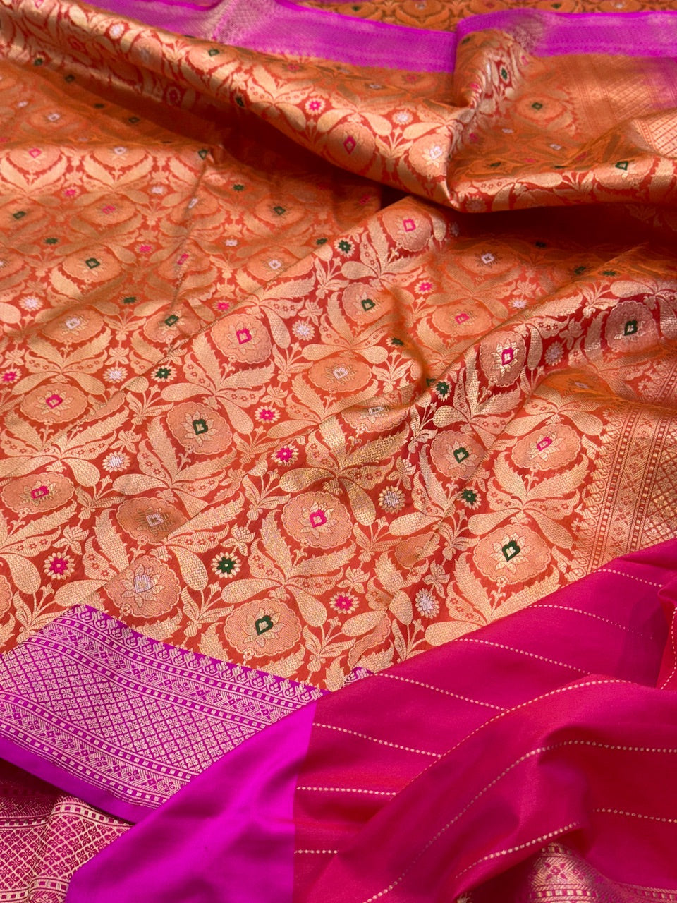 Orange Handwoven Banarasi Pure Brocade Saree