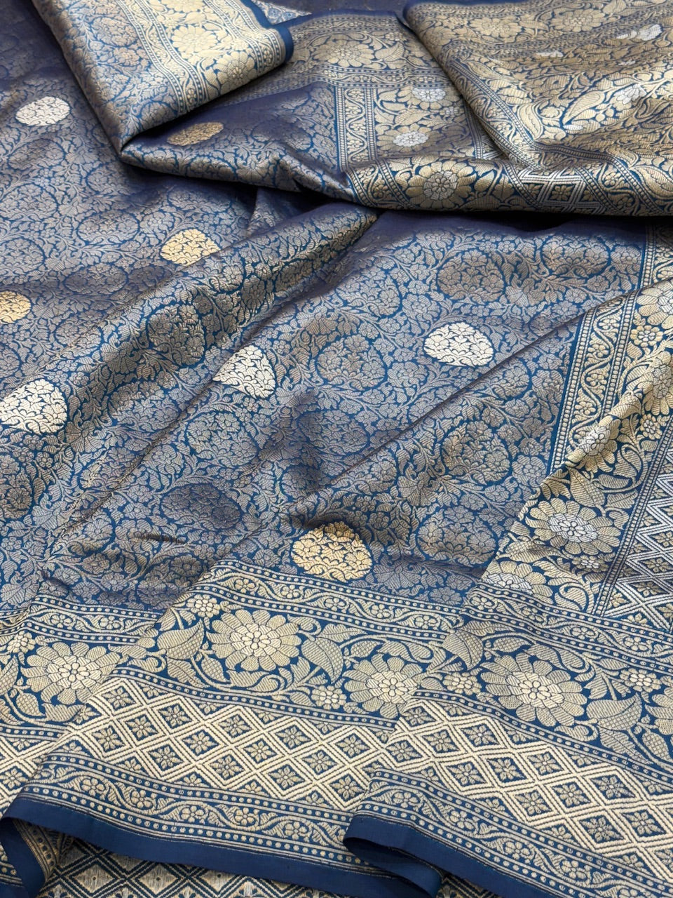 Powder Blue Handwoven Brocade Saree