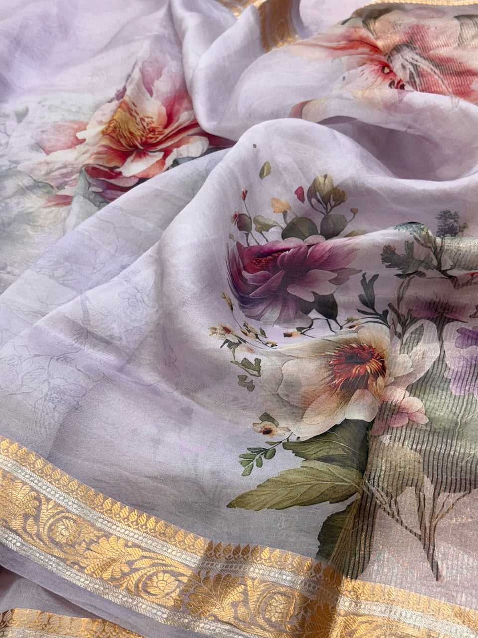 Printed Pure Banarasi Organza Silk Saree