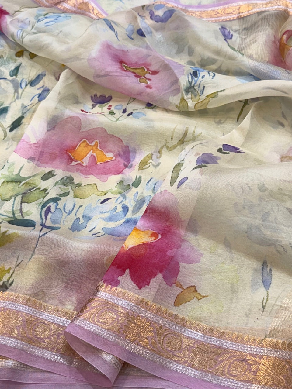 Printed Pure Banarasi Organza Silk Saree